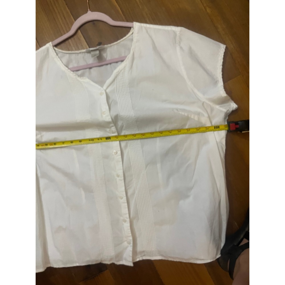 CJ Banks White Cotton Pintuck Eyelet Lace Trim Blouse Plus Size 2X Cap Sleeve - Picture 4 of 5